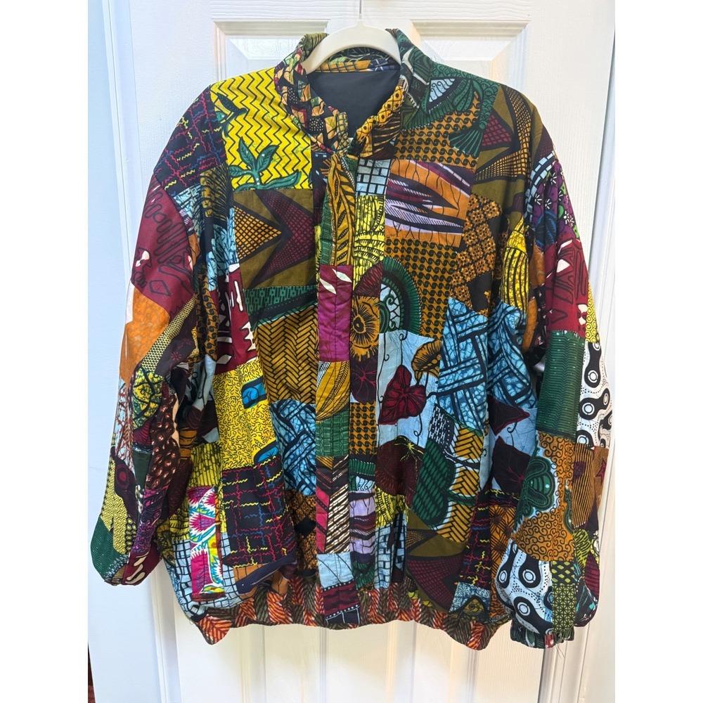 Handmade Reversible Statement Artwear African Wax Print Patchwork Bomber Jacket